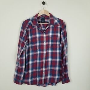 American Eagle Plaid Flannel Snap Front Wesrern Style Shirt Large Boyfriend